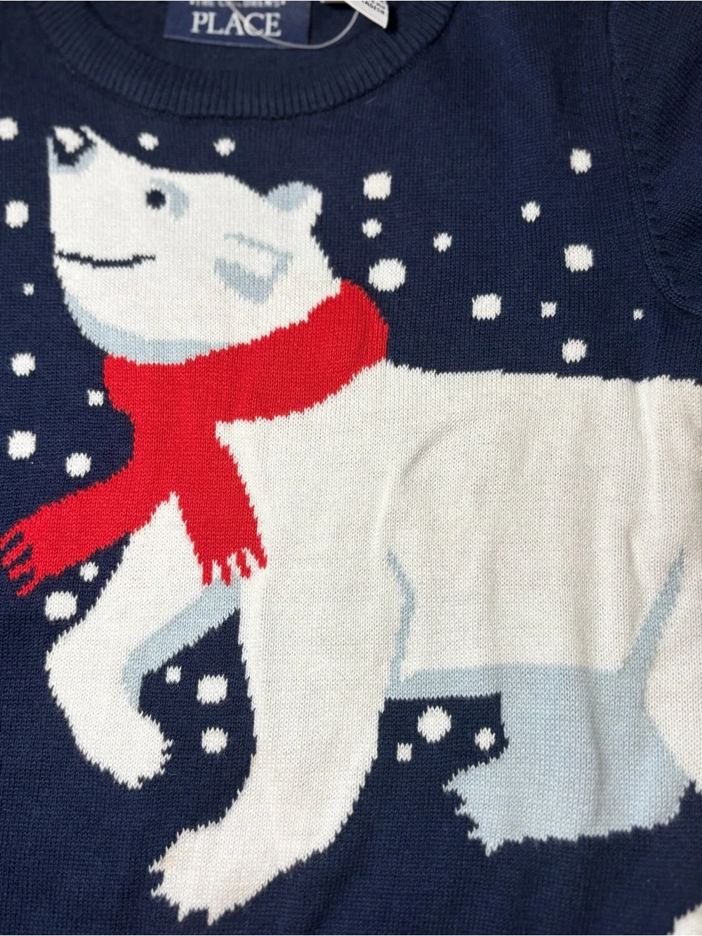 The Children's Place 18-24M Navy Sweater with White Polar Bear and Red Scarf